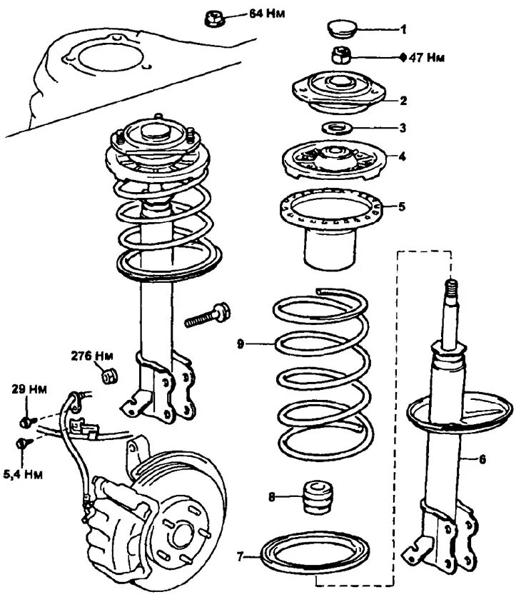 Порядок сборки передней Front suspension strut - design description (Toyota Corona T190, 1992-1997) - "C