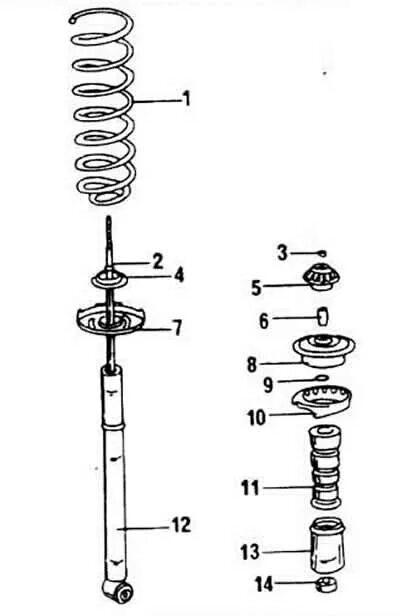 Порядок сборки передней Volkswagen Golf 1991-1997: Dismantling and installation of suspension struts (Ch