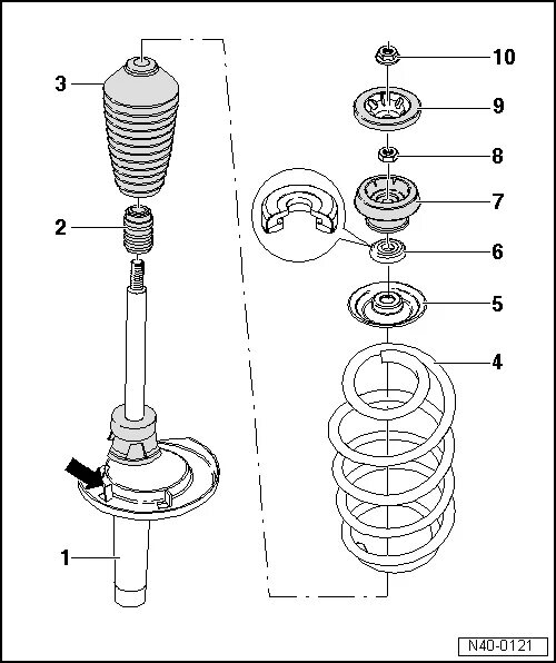 Порядок сборки передней стойки поло седан SEAT Workshop Service and Repair Manuals Leon Mk2 Running gear Running gear, axl