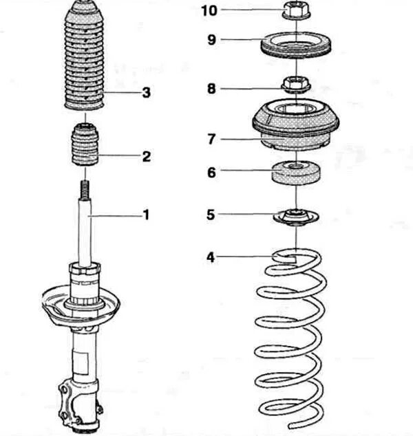 Порядок сборки передней стойки поло седан Volkswagen Polo 1995-2003: Shock absorber strut (Chassis / Front suspension) VWm