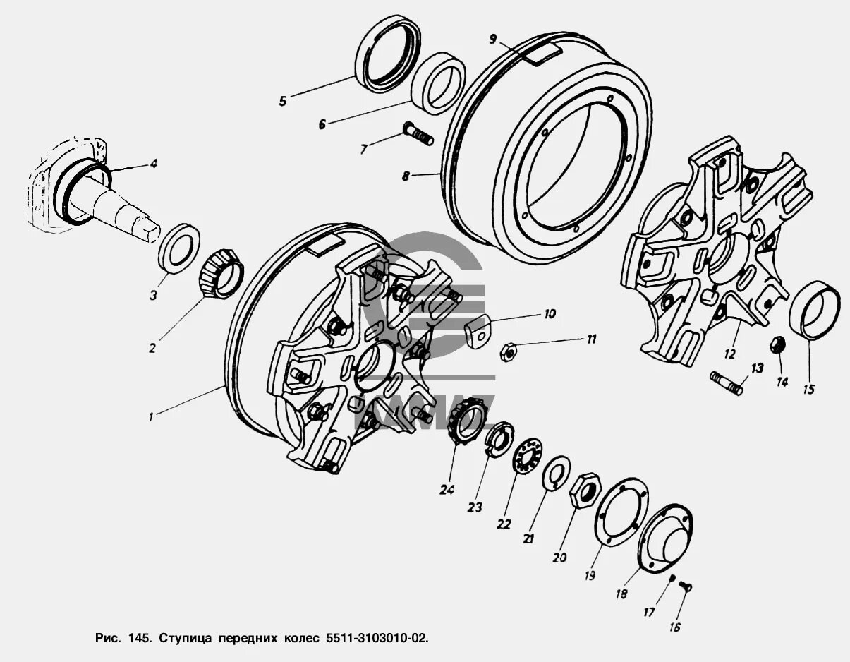 Порядок сборки передней ступицы камаз Ступица передних колес для автомобиля КАМАЗ 55102, 24 дет.