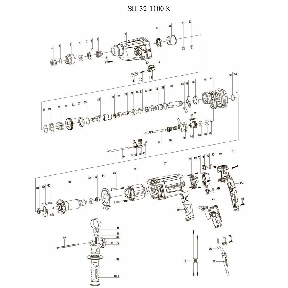 Порядок сборки перфоратора интерскол 26 Запчасти для Зубр Перфоратор SDS-plus ЗП-32-1100 К: цены, отзывы, фото, выбор по