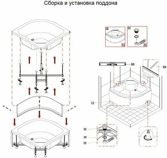 Порядок сборки поддона Душевая кабина Niagara NG-2509 - купить в интернет-магазине по низкой цене на Ян