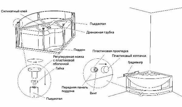 Порядок сборки поддона Установка душевого уголка на поддон - инструкция по монтажу душевой ширмы