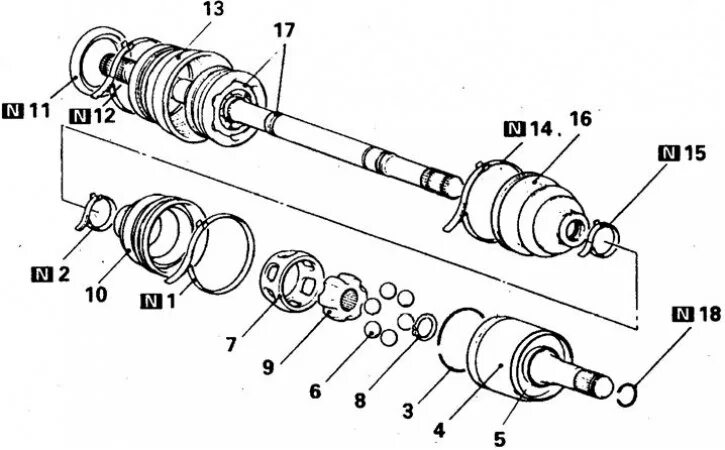 Порядок сборки привода Disassembly and replacement of CV joints (Mitsubishi Pajero 1 and 2, 1982-1999) 