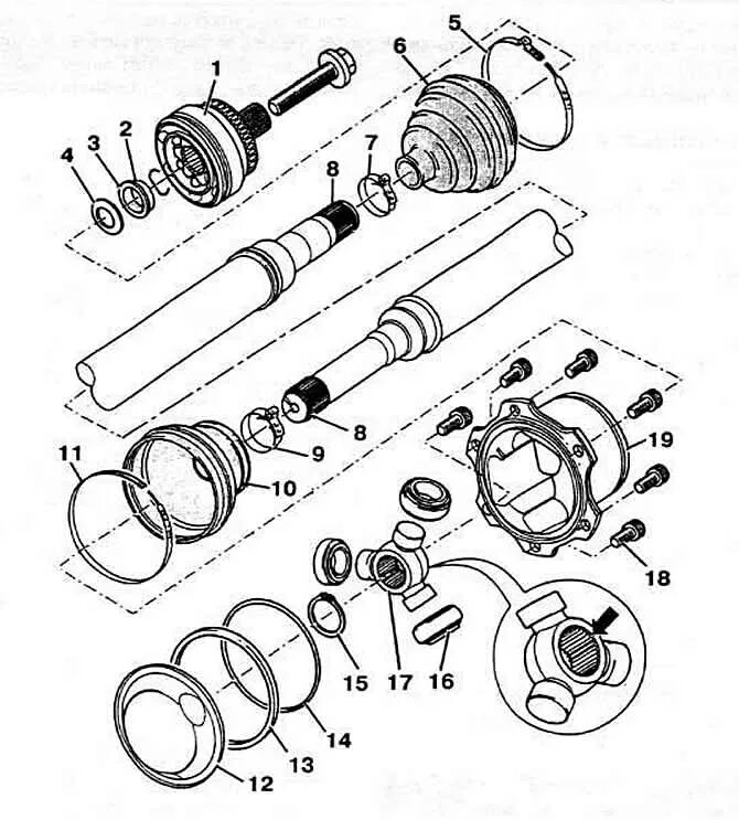 Порядок сборки привода Volkswagen Passat 1988-1996: Disassembly and assembly of roller joints of equal 