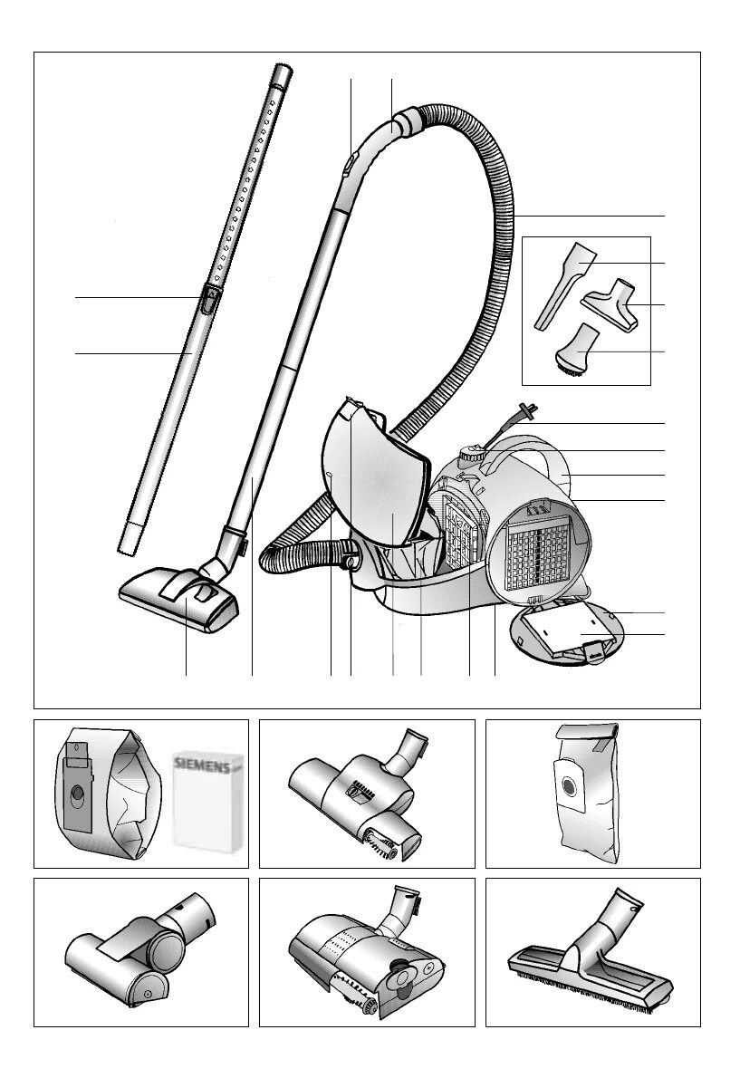 Порядок сборки пылесоса Manual Siemens super sx (page 2 of 48) (English, German, Dutch, Danish, French, 