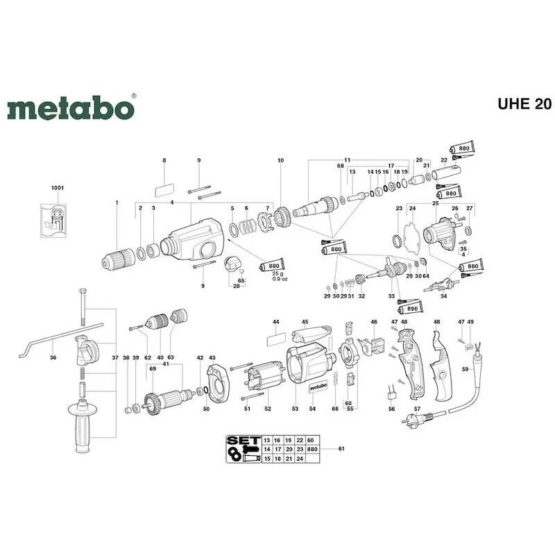 Порядок сборки редуктора metabo uhe 2250 multi Metabo Spare Parts for Rotary Hammer UHE 20