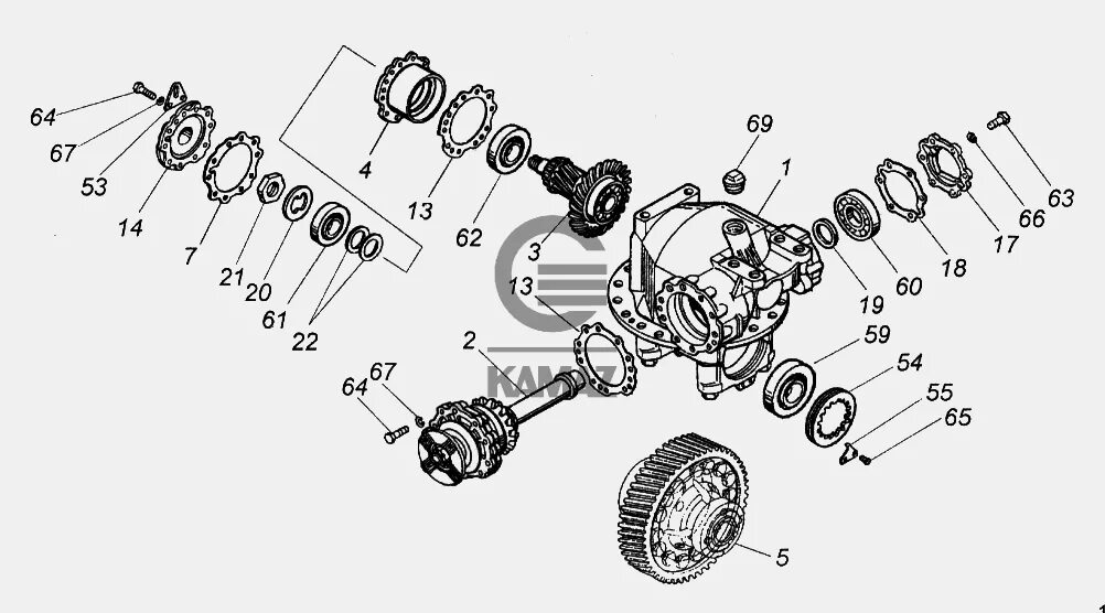 Порядок сборки редуктора мост камаз 5320 Передача главная заднего моста для автомобиля КАМАЗ 65116, 27 дет.