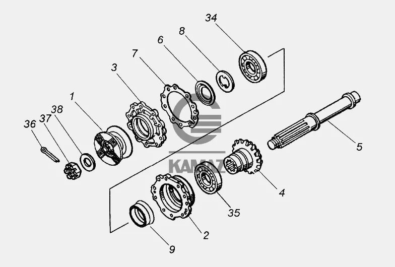 Порядок сборки редуктора мост камаз 5320 Вал ведущий заднего моста для автомобиля КАМАЗ 65116, 14 дет.