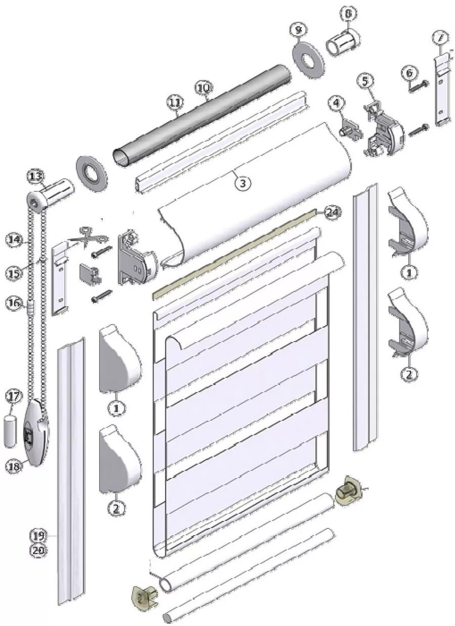 Порядок сборки рулонных штор Схема сборки ролл шторы