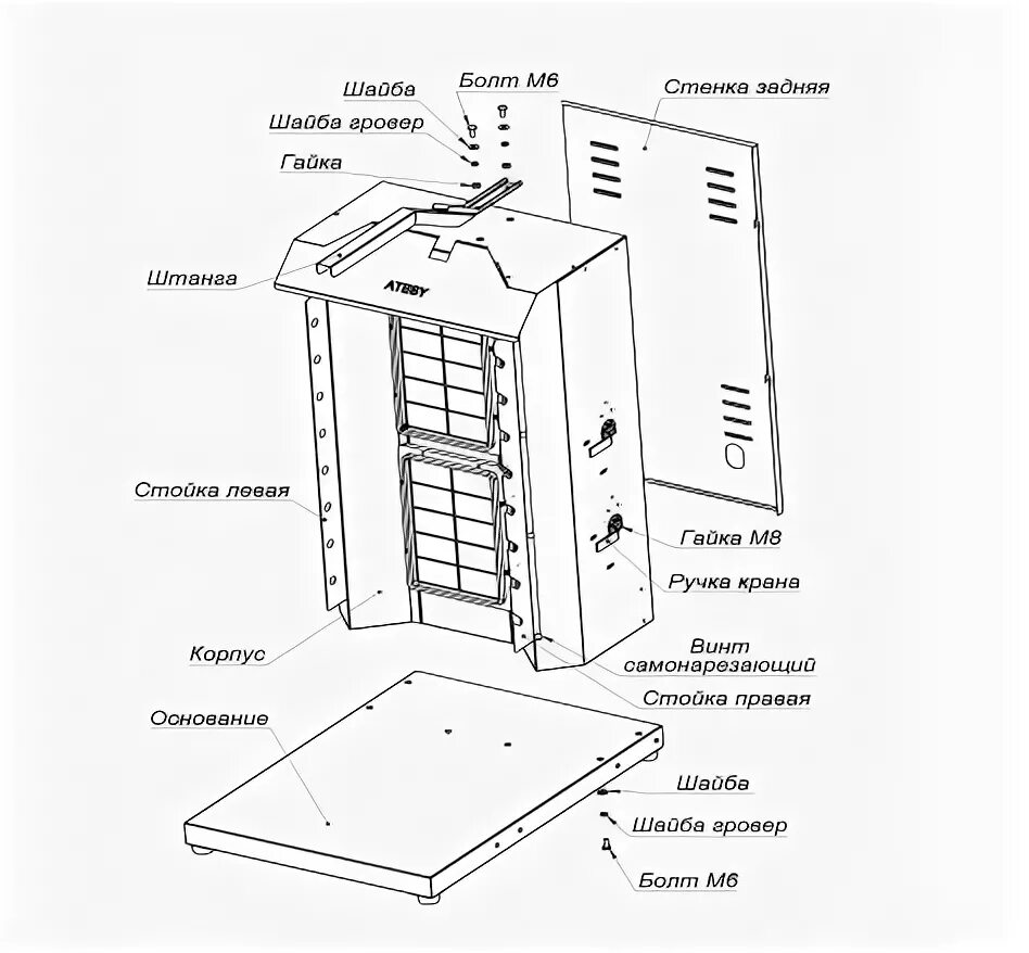 Порядок сборки шаурмы Газовая установка "Шаурма-2(3)М": инструкции по эксплуатации Интернет-магазин "Ф