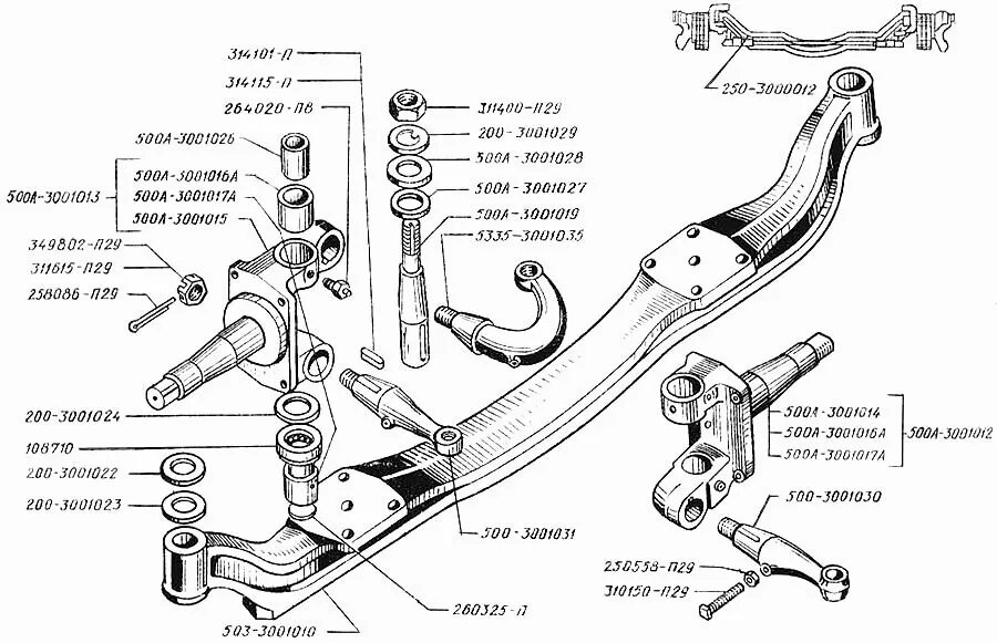 Порядок сборки шкворня газель Ось передняя с тормозами КрАЗ-250 (Чертеж № 45: список деталей, стоимость запчас