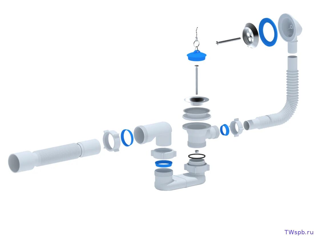 Порядок сборки сифона для ванны с фото АНИ E055 сифон с пробкой для ванны - T-WAY
