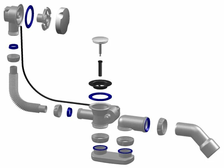 Порядок сборки сифона для ванны с фото S102 Сифон для ванны и глубокого поддона, автоматический (нержавеющий выпуск, ви
