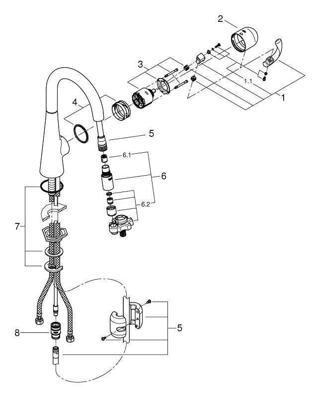 Порядок сборки смесителя Zedra Single-lever sink mixer 1/2" GROHE