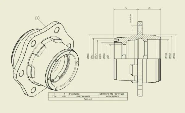 Порядок сборки ступицы 2 птс 4 Ступица 61L6RD002 H6 18 110-130 160-205 тип RM, RF, 6 holes for M18X1,5 61L6RD00