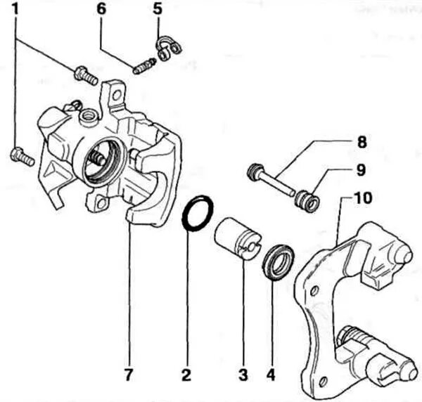 Порядок сборки суппорта Volkswagen Polo 1995-2003: Tylne hamulce tarczowe (Podwozie / Układ hamulcowy) V