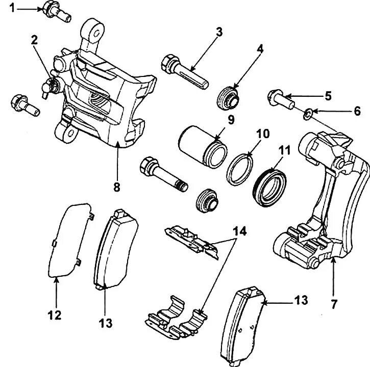 Порядок сборки суппорта Front brake caliper - removal and installation (Kia Ceed 1 2006-2012: Chassis: B