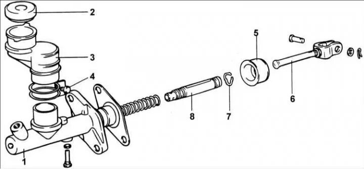 Порядок сборки цилиндра сцепления Clutch Master Cylinder (Hyundai Accent 2 1999-2005: Transmission: Clutch)