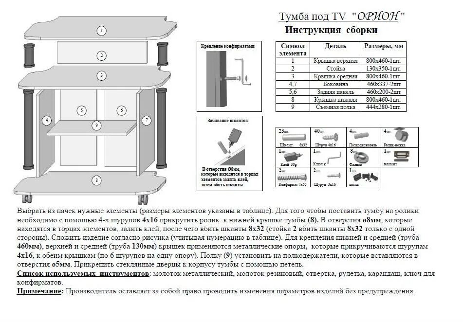 Порядок сборки тумбы Орион (Сокме)