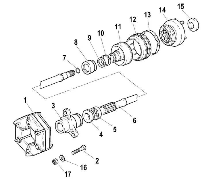 Порядок сборки вала Dismantling the driveline (Chevrolet Niva 1 2002-2016: Transmission: Cardan gear