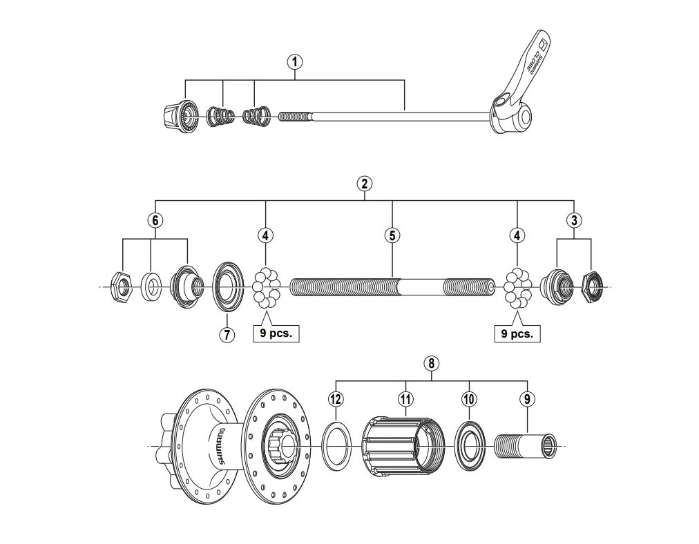 Порядок сборки втулки заднего колеса велосипеда Shimano FH-MC18 complete hub axle 146 mm - BikeParts.co.uk