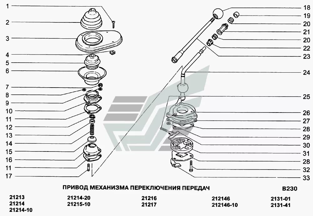 Порядок сборки выбора передач 21214 Привод механизма переключения передач ВАЗ-21213-214i (NIVA) (Чертеж № 157: списо