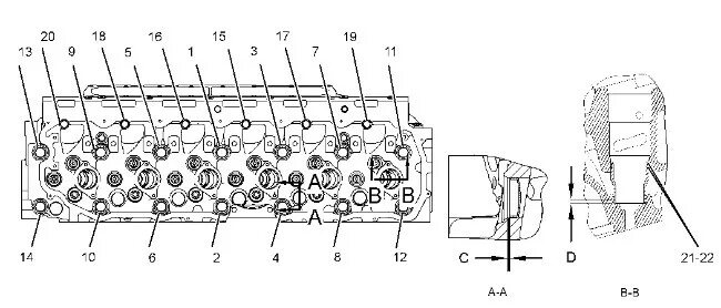 Порядок затяжки блока C7 Cylinder Head Specifications and Torque Specs Caterpillar Engines Troubleshoo