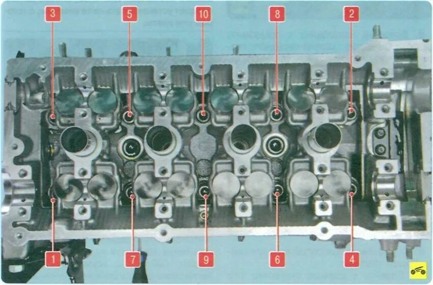 Порядок затяжки болтов гбц акцент Руководство Hyundai Matrix (2008+). ЗАМЕНА ПРОКЛАДКИ ГОЛОВКИ БЛОКА ЦИЛИНДРОВ ДВИ