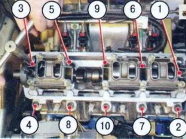 Порядок затяжки болтов гбц ларгус 8 клапанов Геморрой с печкой.Часть 3.Замена прокладки ГБЦ. - Lada Калина седан, 1,6 л, 2007