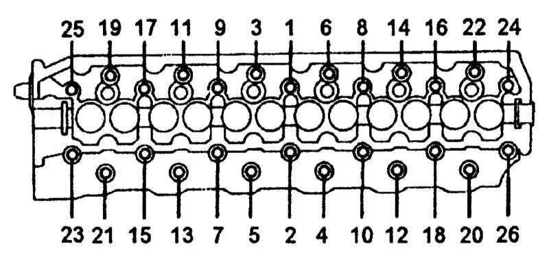 Порядок затяжки болтов головки блока цилиндров Ремонт Toyota Land Cruiser Тойота Ленд Крузер : Снятие, установка, разборка и сб