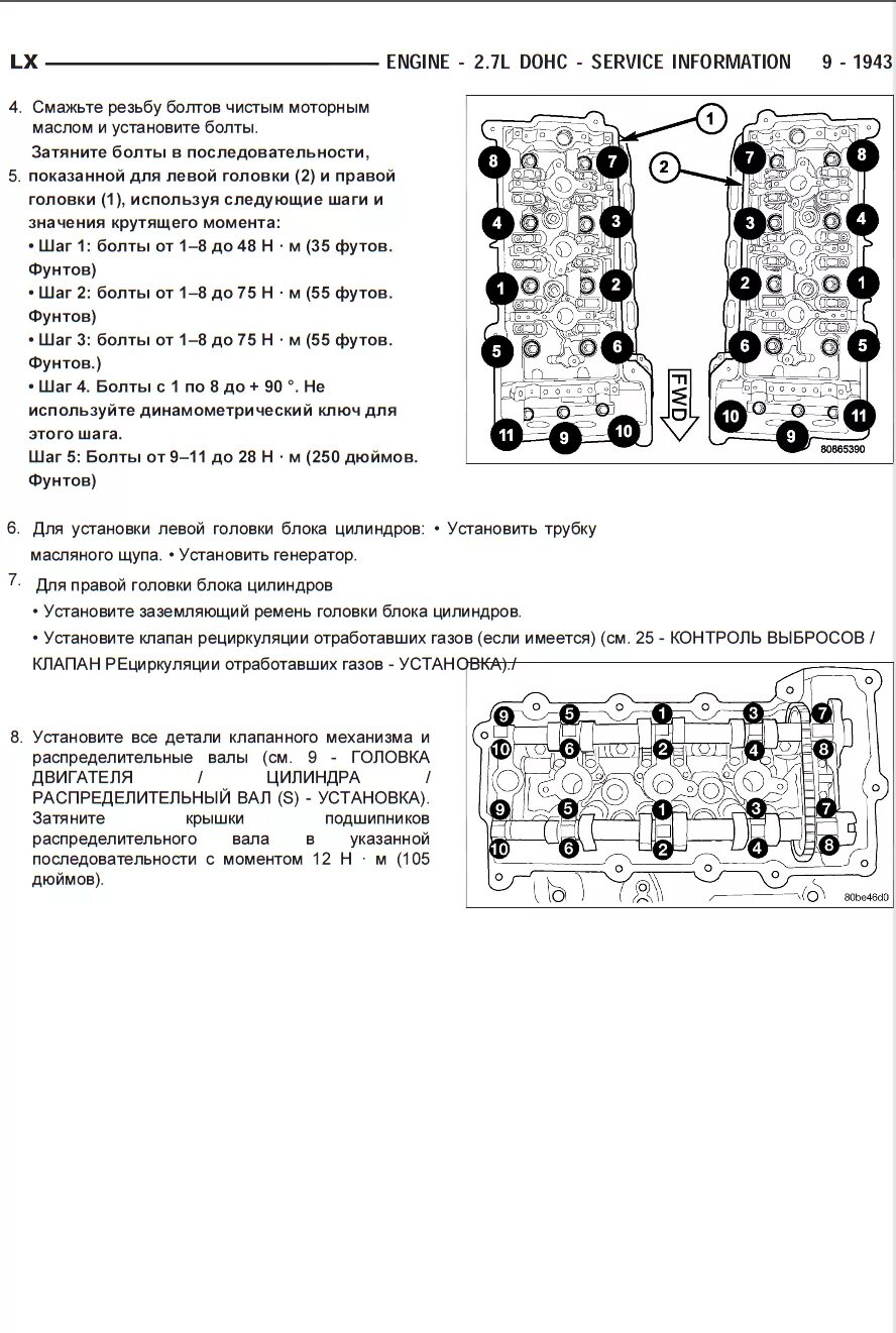Порядок затяжки болтов головки на крайслер конкорд Форум Chrysler 300C " Момент затяжки ГБЦ, С какой силой тчнуть?