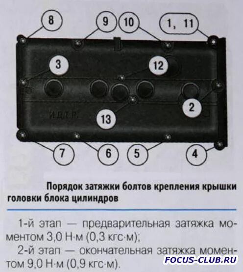 Порядок затяжки болтов клапанной Прокладка клапанной крышки - Ford Focus Клуб