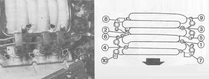 Порядок затяжки болтов впускного коллектора Variable intake manifold (Audi 100 C4, 1990-1994, petrol / Power unit / Air filt