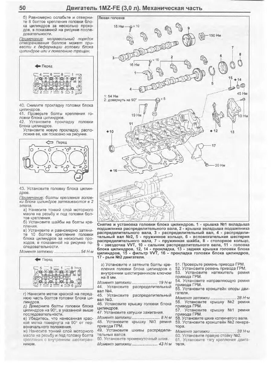 Порядок затяжки гбц 2uz fe Toyota Windom (2001-2006 года). Двигатель 1MZ-FE (3 л.). Механическая часть