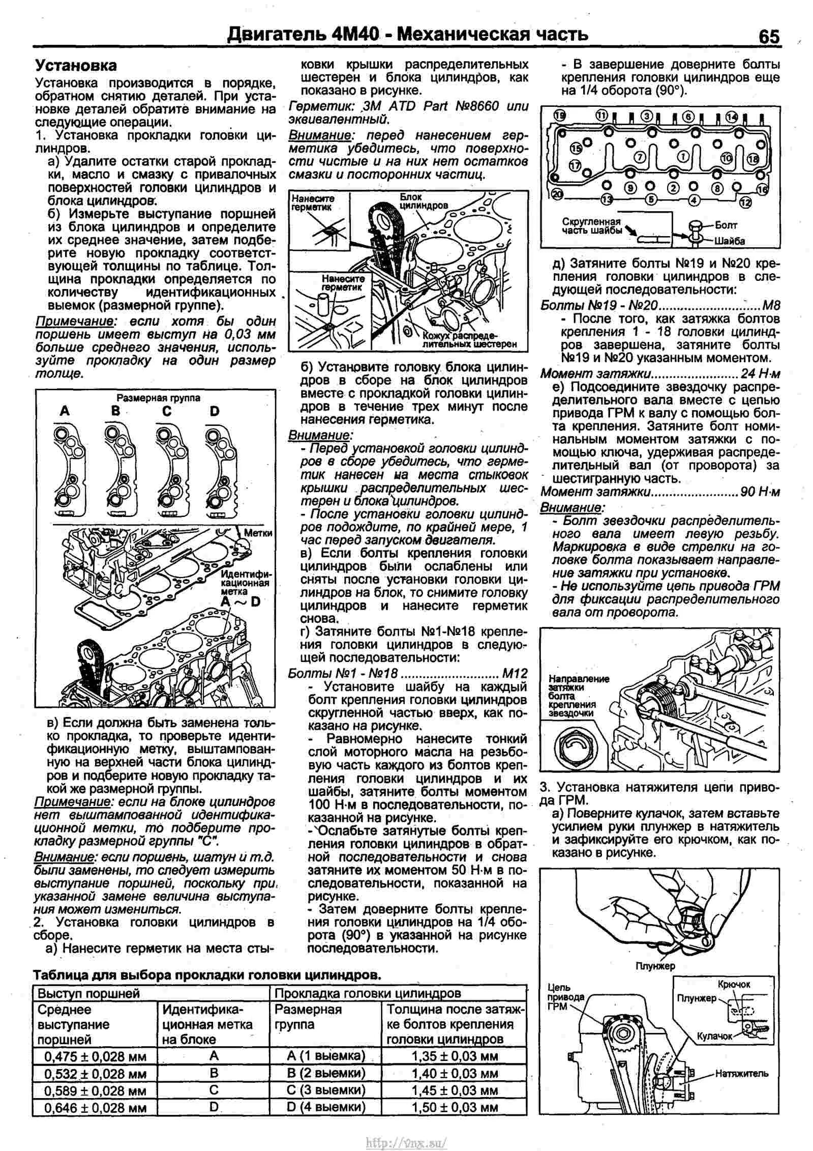 Порядок затяжки гбц 4d56 Mitsubishi Pajero 1991-2000 Устройство, техническое обслуживание и ремонт