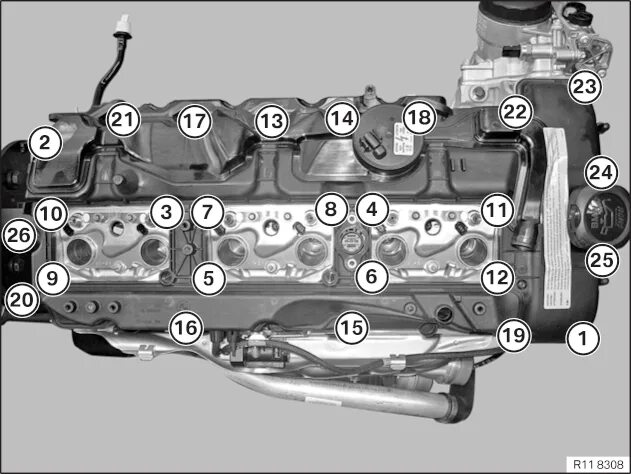 Порядок затяжки гбц бмв n 20 11 12 000 Removing and installing/sealing cylinder head cover (S55)