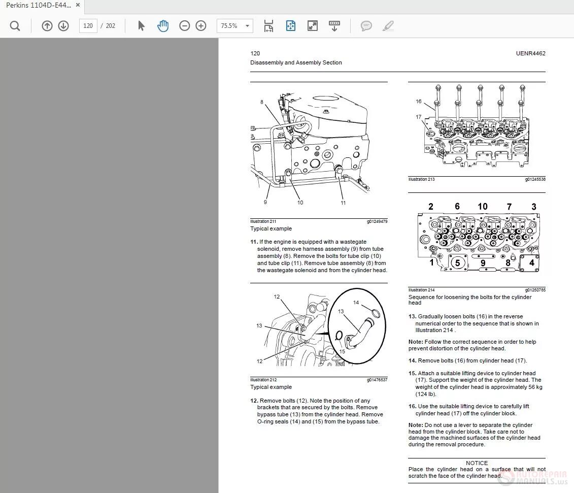 Порядок затяжки головки блока перкинс 1104 Perkins 1104D-E44T,E44TA UENR4462 Disassembly and Assembly Auto Repair Manual Fo