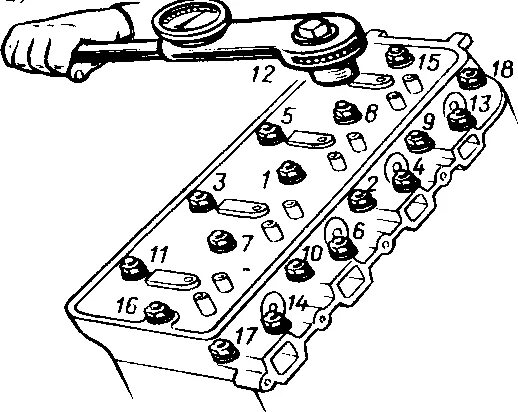 Порядок затяжки головки смд 22 схема Техническое обслуживание кривошипно-шатунного и газораспределительного механизмо