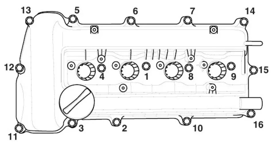 Порядок затяжки клапанной крышки 16 клапанной Большое ТО: Прокладка клапанной, кольца форсунок, ошибка P2187 - KIA Ceed (1G), 