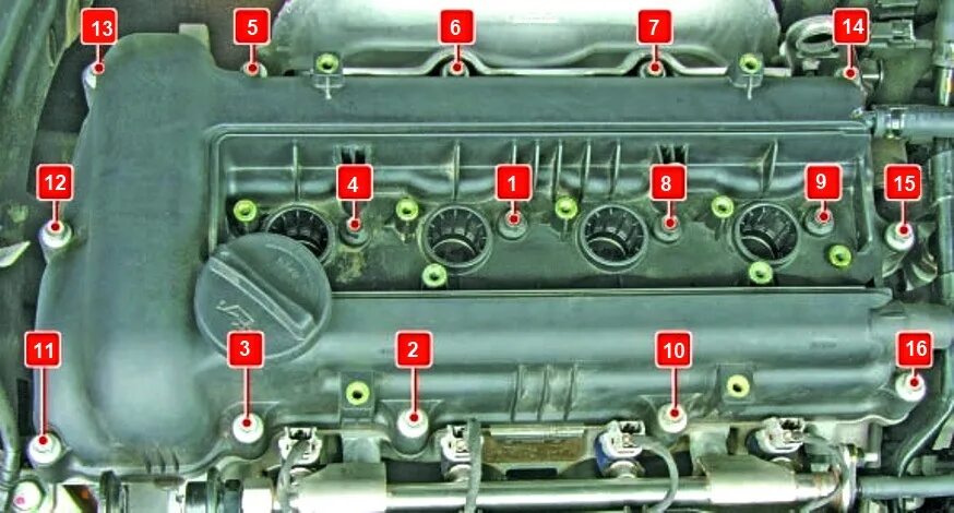 Порядок затяжки клапанной крышки киа рио 3 Замена прокладки клапанной крышки - Hyundai Solaris, 1,6 л, 2011 года своими рук