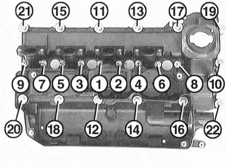 Порядок затяжки клапанной крышки м54 БМВ Е46. Снятие и установка головки цилиндров / замена уплотнительной прокладки.