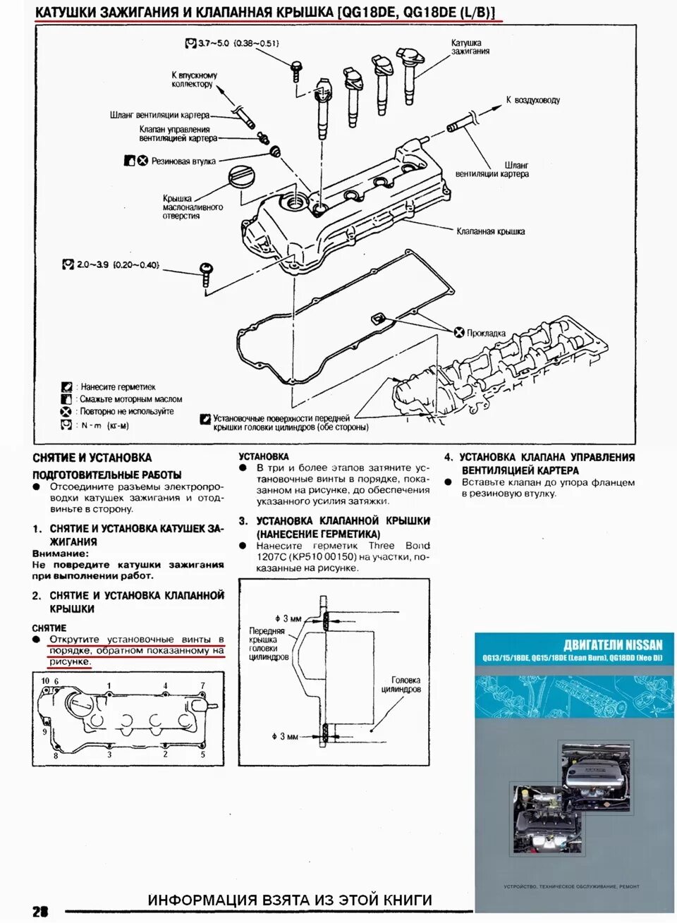 Порядок затяжки клапанной крышки ниссан альмера классик Замена прокладки под крышкой клапанов. - Nissan Bluebird Sylphy (G10), 1,8 л, 20