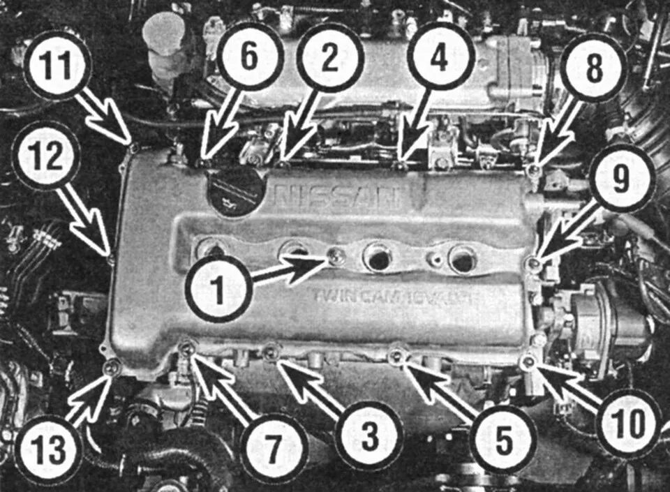 Порядок затяжки клапанной крышки ниссан альмера классик Прокладки клапанной крышки - Nissan Primera Wagon (P11), 2 л, 1999 года своими р