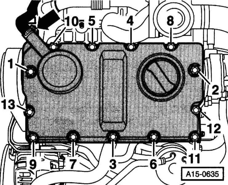Порядок затяжки клапанной крышки пассат б5 Замена прокладки клапанной крышки - Volkswagen Passat B5, 1,9 л, 2000 года плано