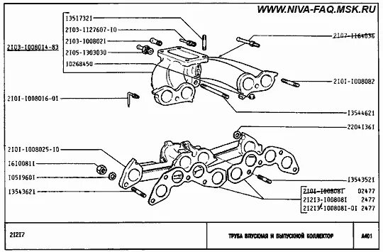 Порядок затяжки коллектора нива ВАЗ 2131, 2130, 2129, 21217, 21214, 21215, 21216, 21217, 21213 "Нива" - Труба вп