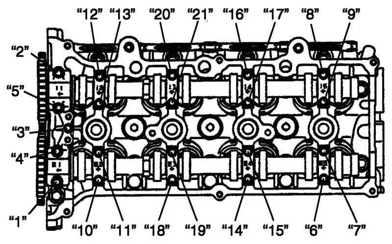 Порядок затяжки крышки распредвалов Ремонт Сузуки Лиана : Снятие и установка распредвала, толкателя клапана и регули