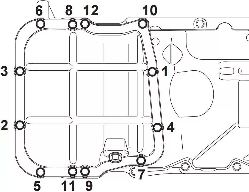 Порядок затяжки поддона Mitsubishi Outlander XL 2007 - 2012 Oil Pan Seal Replacement