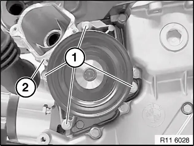 Порядок затяжки помпы bmw f800 11 51 000 Снятие и установка или замена насоса охлаждающей жидкости (M47TU / M47